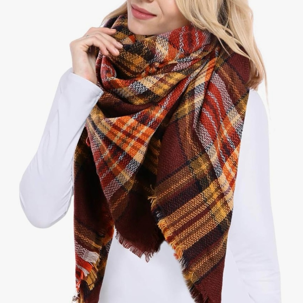 Bess Plaid Blanket Scarf Winter Fall  Scarf Woman’s Warm Soft Chunky Large